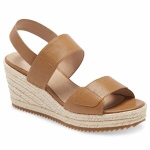 $150 EILEEN FISHER  Winnie Espadrille Wedge Sandal Chestnut Leather 7